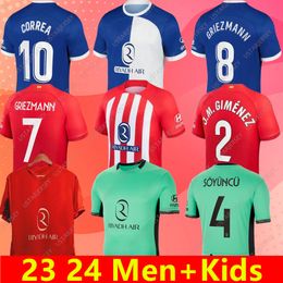 Memphis Soccer Jerseys 22 2023 2024 Home Away M. Llorente Correa Camiseta Football Shirts Men Kids Griezmann R. Carrasco de Paul Atletico Madrids 120e verjaardag