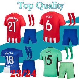 Memphis Soccer Jerseys 22 23 24 Home Away M. Llorente Correa Camiseta Football Shirts Men Kids Griezmann R. Carrasco de Paul Atletico Madrids kits met sokken