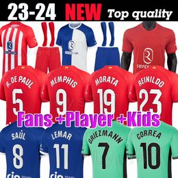 Maillots de football MEMPHIS 23 24 à domicile M. LLORENTE Correa camiseta maillots de football hommes enfants GRIEZMANN R. CARRASCO DE PAUL Atletic MadridS 120e anniversaire