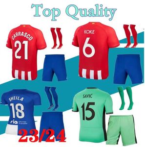 Maillots de football MEMPHIS 23 24 à domicile M. LLORENTE Correa camiseta Atletico MadridS 120e anniversaire GRIEZMANN R. CARRASCO DE PAUL hommes enfants kit survêtement de football