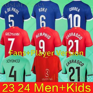 Maillots de football MEMPHIS 23 24 Domicile M. LLORENTE Correa Camiseta Chemises de football Hommes Enfants GRIEZMANN R. CARRASCO DE PAUL Atletico Madrids 120e anniversaire