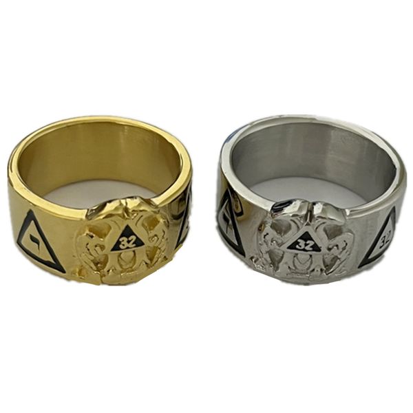 Men de 32e rite écossais en acier inoxydable masculin 32e anneau maçonnique de 32 degrés avec aigles ailes vers le haut ou ailes vers le 14e 14 degrés Yod Anneaux Freatnal Freemasonry Jewelry