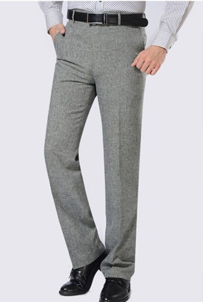 Pantalon de costume mince décontracté pour hommes d'affaires en lin Style d'été pantalon de travail droit solide pour homme pantalon habillé classique Anti-rides 42 livraison gratuite