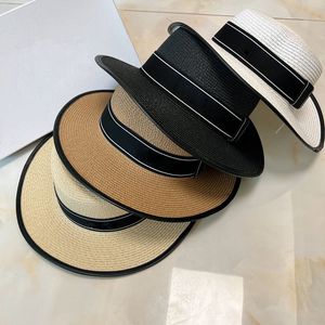 Chapeaux à large bord avec ruban noir et blanc pour femmes, chapeaux de paille simples et généreux, à la mode, pour fête, station balnéaire