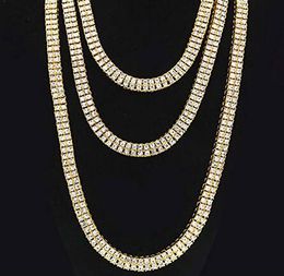 18k Gold Goled Out Baguette Tennis Chain Collares 2 filas Diamantes Hiphop Tennis Cadena Hip Hop Jewelry 20 "24" 30 "