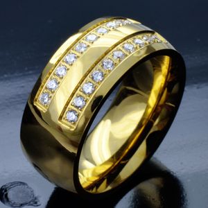 Heren Gold Tone Rvs CZ Wedding Engagement Ring Band R276A SZ10-15