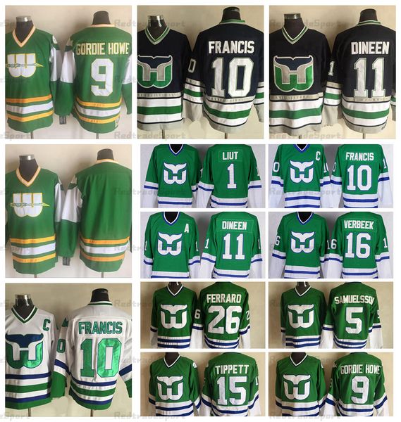 Mens Vintage Hartford Whalers 10 Maillots de Hockey Ron Francis 9 GORDIE HOWE 26 Ray Ferraro 5 Samuelsson 16 Pat Verbeek 11 Kevin Dineen 1 Mike Liut 15 Maillot DAVE TIPPETT