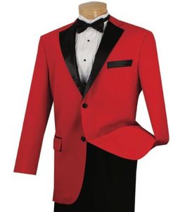 Red Classic Formal Tuxedo Suit Zwart Satijn Revers en Trim Nieuwe Bal 2 Stuks (jas + broek) op maat gemaakt