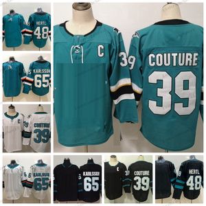 Mens Hockey Jerseys 48 Tomas Hertl 39 Logan Couture 65 Erik Karlsson Jersey Stitched Shirts Teal Black S-XXXL