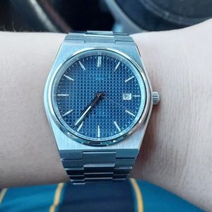 Reloj para hombre de 40 mm, esfera azul, movimiento automático, parte trasera de cristal, correa de acero, relojes de pulsera