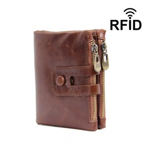 Portefeuille pour hommes, portefeuille en cuir véritable vintage bloquant les RFID avec poche à fermeture éclair pour hommes