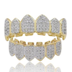 Heren damesmode tanden grillz 18K vergulde macro pave cz iced-out grillz sets top en onderste hip-hop grillzs bling bling aangepaste stijl,