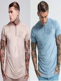 Camiseta de tela de terciopelo Siksilk de seda de verano 039S para hombre, camiseta con cremallera de corte Irregular de Hip Hop, camiseta de palangre para hombre 039S con 2730053