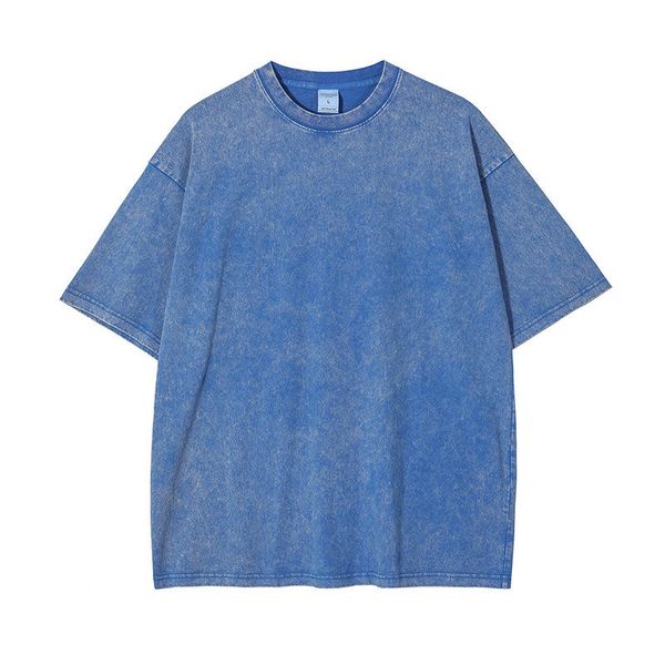 Hommes 100% coton t shirt de haute qualité vintage Logo Vintage Custom Faded surdimensionné en pierre lavée t-shirt bleu