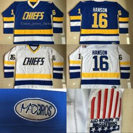 Heren #16 Jack Charlestown Chiefs 17 Steve 18 Jeff Hanson Brother Slap Shot Movie Hockey Jersey Ed 3067