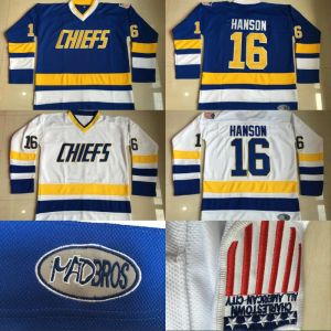 Heren #16 Jack Hanson Charlestown Chiefs Jersey 17 Steve Hanson 18 Jeff Hanson Brother Slap Shot Movie Hockey Jersey Gestikt