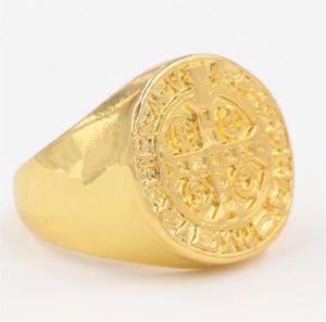 Mannen 18K Gold vergulde punk roestvrijstalen religieuze katholieke katholieke ring gotische ringen zwarte Amerikaanse maat 7 tot 147482420