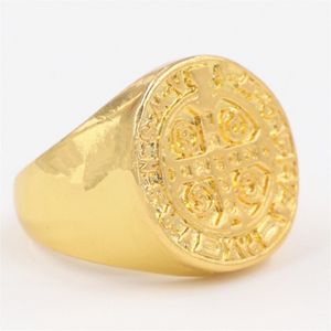 Anillo de cruz católica religiosa punk de acero inoxidable chapado en oro de 18 quilates para hombre Anillos góticos Negro Tamaño de EE. UU. 7 a 14233f