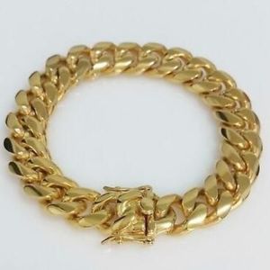 Bracelet à maillons cubains Miami pour hommes, en or jaune 18 carats, fermoir boîte, 12mm, 277S