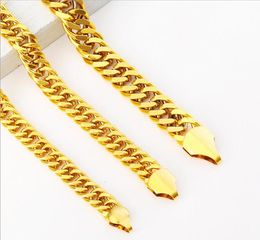 Hommes 18k Or Jaune Rempli 6mm-10mm brillant double boucle plaqué or collier pour hommes Cubain Lien Chaîne