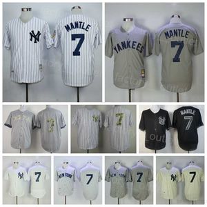 Hommes 1929 1951 Throwback Baseball 7 Mantle Vintage Jersey Flexbase Cooperstown Cool Base Tous cousus Couleur de l'équipe Bleu marine Noir Gris Blanc Pinstripe Haute Qualité