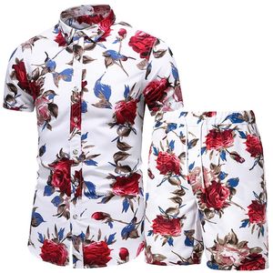 Men 2 -delige Set Set Summer Shorts Man Gedrukt shirt en strandkleding Board Hawaiian Fashion Clothing 220708