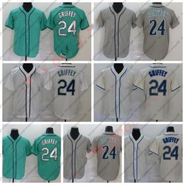 Uomo 2020 Baseball 24 Ken Griffey Jersey Flexbase Cool Base Home Verde Grigio Bianco Beige Team Color Traspirante Top/Buona qualità