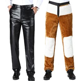 Pantalon en cuir pour homme, couleur unie, polaire, vêtement d'hiver droit, décontracté, épais et chaud, 2023, 231225