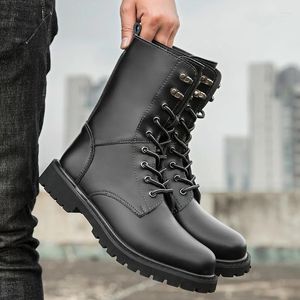 Mannen 2024 Zwarte Laarzen Trend Outdoor Heren Motorfiets Hoge Top Punk Schoenen Voor Casual Lederen Enkel Man 185's