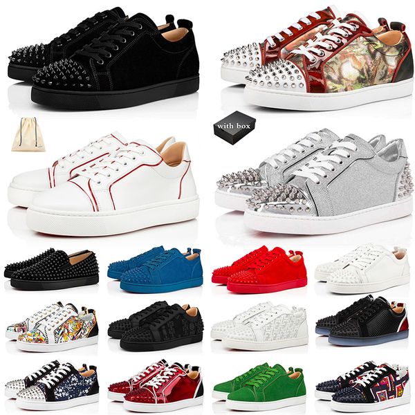 Men 2024 Designer Red Bottoms Platforms Chaussures décontractées Loafers Rivets Low Studed Designers Shoe Mens Femmes Black White Leather Sneakers Trainers EUR 36-47 Big Taille 13