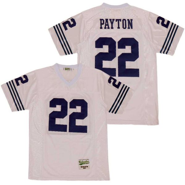Hommes 22 Walter Payton High School Football Jackson State University Jersey Team Away Blanc Pur Coton Tout Ed Respirant Top Qualité