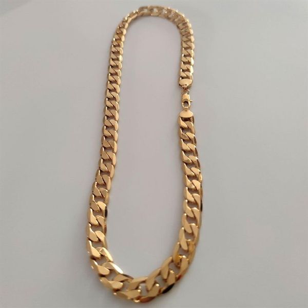 Herren-Halskette aus massivem 24-Karat-Stempel-Gelbgold, Gliederkette, Kuba-Halskette, dick, klobig, 12 mm, schwer, Originalbild 216P