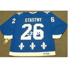 Mannen # 26 Peter Stastny Quebec Nordiques 1988 CCM Vintage Retro Home Hockey Jersey of Custom Elke naam of nummer Retro Jersey