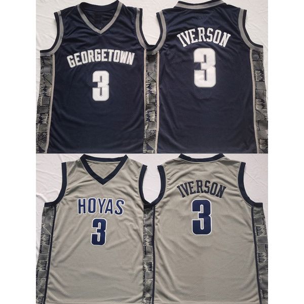 Hommes 3 Allen Iverson Custom Georgetown Hoyas maillots universitaires bleu gris personnaliser vêtements de basket-ball universitaire taille adulte maillot cousu