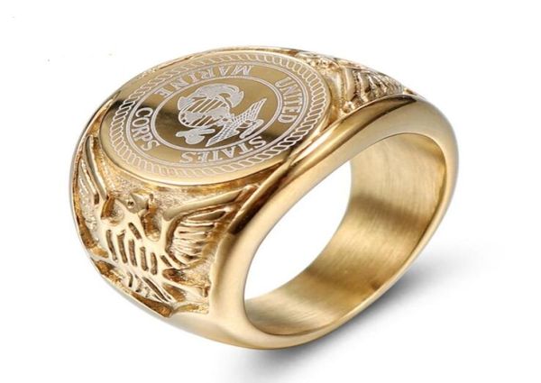 Anillo de oro del Cuerpo de Marines de los Estados Unidos de acero inoxidable 316L para hombre Anillo clásico con insignia de soldado de fundición de acero de titanio Anillo de moda con águila 7573489