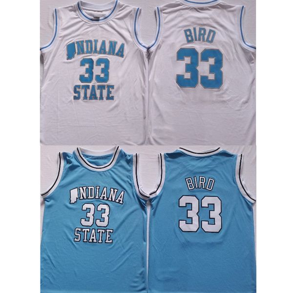 Hommes 33 Larry Bird Custom Indiana State Sycamores maillots universitaires bleu blanc personnaliser vêtements de basket-ball universitaire taille adulte maillot cousu
