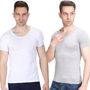 Camiseta de cuello redondo para hombre, camiseta de manga corta elástica de Modal de alta calidad, camiseta de ajuste muscular de Color sólido, camisetas de talla superior para hombre