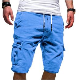 Shorts pour hommes Shorts Cargo été décontracté hommes couleur unie Cargo court multi-poches cordon cinquième pantalon ample décontracté court