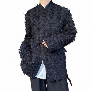 Hommes 3D Gland Chinois Butt Col Montant Lâche Casual Vintage Costume Blazers Veste Mâle Fi Show Épaissir Blazer Manteau J7a3 #