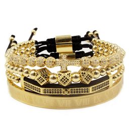 Hombres 4 unids / set encantos de la corona Macrame cuentas pulseras trenzado hombre joyería de lujo para las mujeres pulsera regalo Y200730