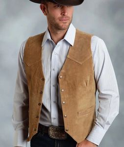 Hommes 5 boutons Suit gilet en cuir en cuir gentleman business gilet banc de banquet de cowboy western cowboy western slim 240516