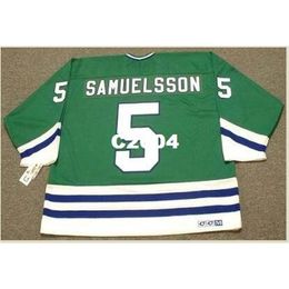 Mannen # 5 Ulf Samuelsson Hartford Whalers 1989 CCM Retro Weg Hockey Jersey of Custom Elke naam of nummer Retro Jersey