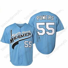 Hombres 55 Kenny Powers Charros Movie Baseball Jersey Cosido azul claro hombres mujeres jóvenes