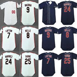 Men 7 Kenny Lofton 8 Albert Belle 9 Carlos Baerga 24 Manny Ramirez 25 Jim Thome Baseball Jersey cousu 285b