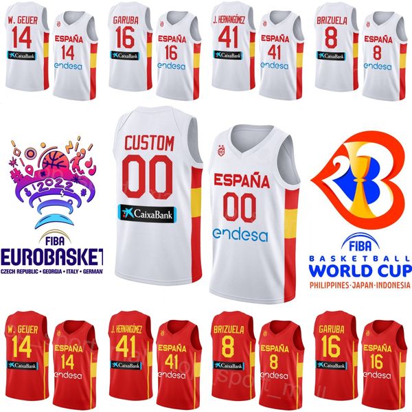 Imprimer Maillot de basket-ball Espagne Coupe du monde 2023 14 Willy Geuer 41 Juancho Hernangomez 24 JUAN NUNEZ 12 SANTIAGO ALDAMA 23 SERGIO LLULL 10 VICTOR CLAVER Équipe nationale