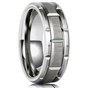 Hommes 8 MM En Acier Inoxydable Anneau Argent Brossé Double Rainure Motif Hommes Anneau De Mariage Bijoux De Fête Pour Les Femmes Cadeau