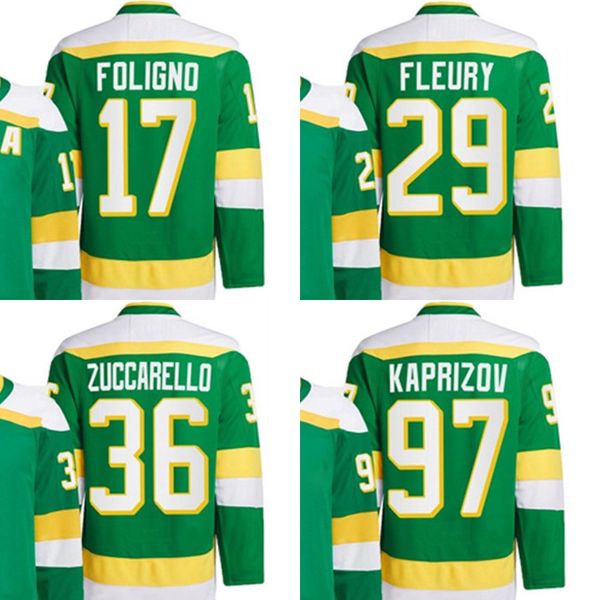 Hombres 97 Kirill Kaprizov 36 Mats Zuccarello 2024 29 Marc-Andre Fleury 17 Marcus Foligno 14 Joel Eriksson Ek Minnesota Hockey Jersey cosido S-3XL