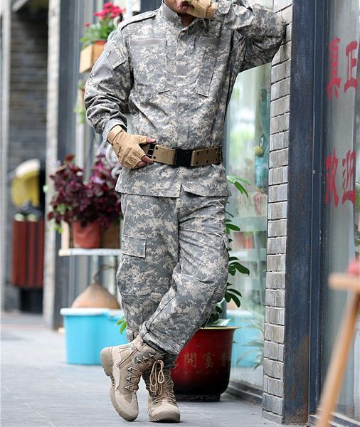Hombres Airsoft Ghillie Suit Combat Combates de manga larga Abrigo Pantra de carga Militar Bdu Tactical Uniform de ropa juego para caza