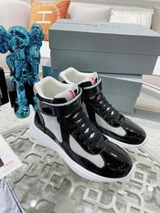 Hommes America's Cup Cuir Chaussures Baskets Haute Qualité Cuirs Vernis Baskets Plates Noir Mesh À Lacets Chaussures Décontractées En Plein Air Runner Trainer Taille38-44