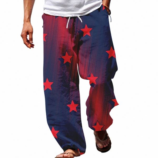 Hommes Drapeau américain Pantalon patriotique pour hommes 4 juillet Hippie Harem Pantalon Baggy Boho Yoga 10 étoiles 12 chaussettes Chino Slim Fit Chambre W73a #
